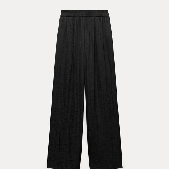 NWT ZARA KHAKI SHINY WIDE LEG PANTS TROUSERS Size S. Black . Pre owned like new - Picture 4 of 12